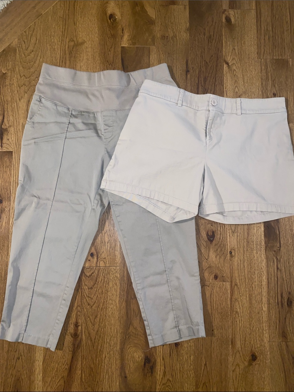 Tan a.n.a. Maternity Pants & light tan Mimi maternity Shorts Bundle- Large.